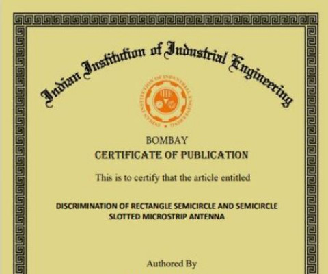 Prof. Rahul Umesh Kale published paper titled “Discrimination of Rectangle Semicircle and Semicircle Slotted Microstrip Antenna”